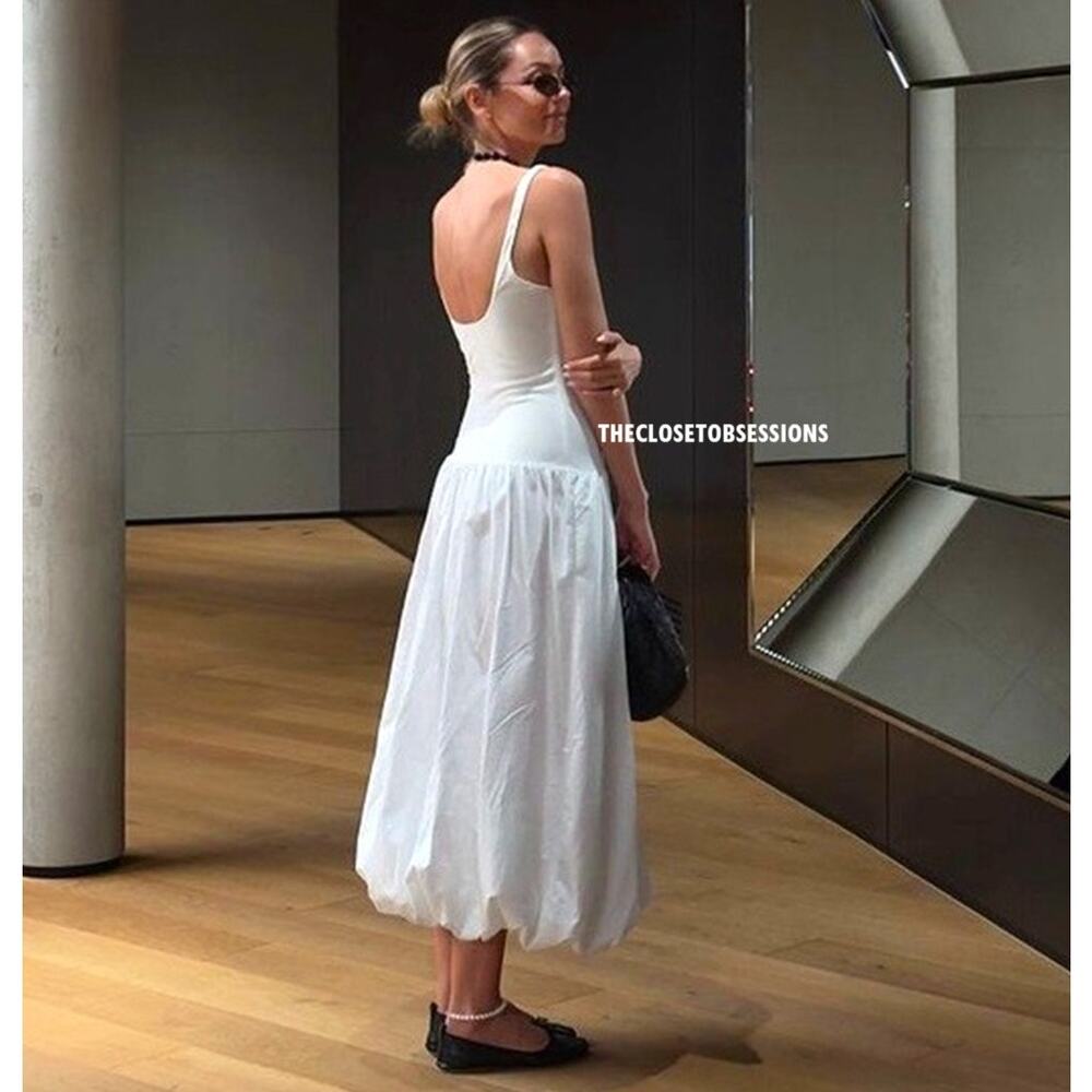 ZARA White Balloon Midi Dress NWT Knit Bodice Cotton Poplin Skirt M - Picture 13 of 16